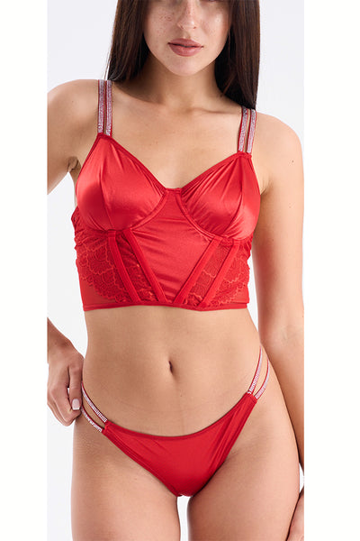 Taş Askılı Bralet Set Kırmızı