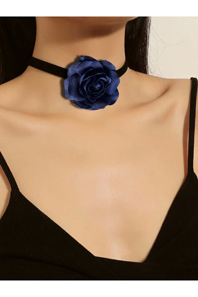 Keten Dokulu Choker Gül Tasma Gül Kolye