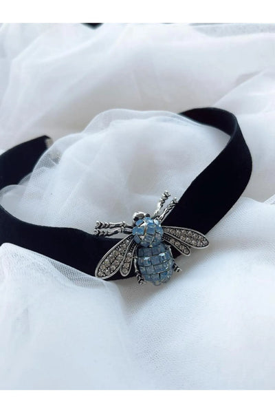 Mavi Taşlı Arı Choker Kolye