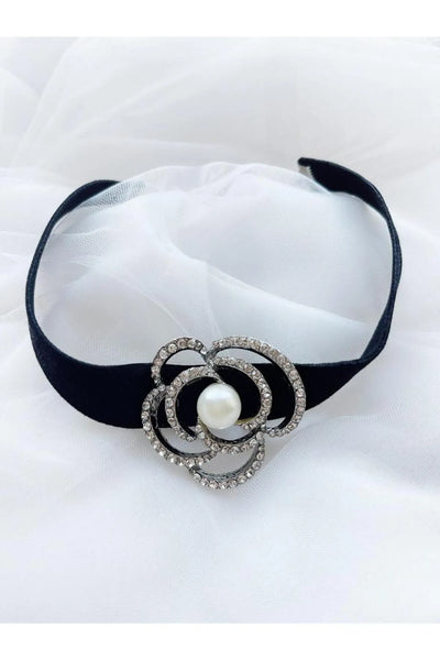 Incili Taşlı Çiçek Choker Kolye