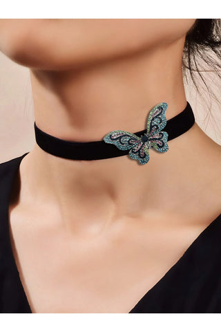 Renkli Taşlı Kelebek Choker Kolye