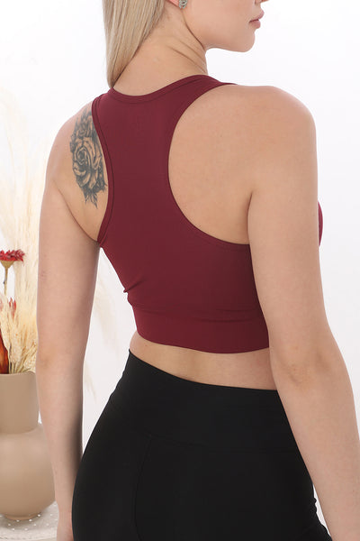 Fermuarlı Sporcu Crop Top Bordo