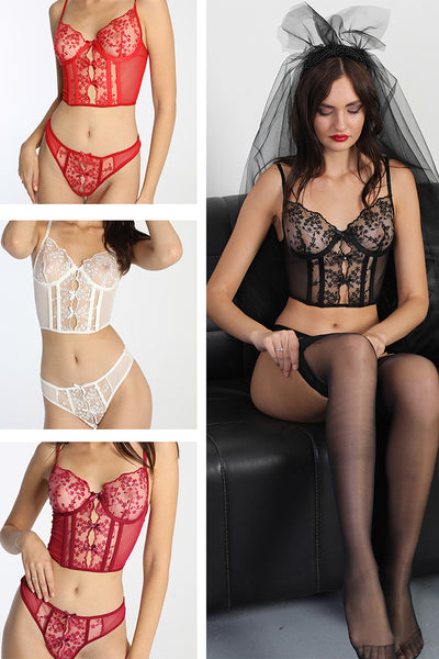 Fiyonk Detaylı Bralet Set Vişne