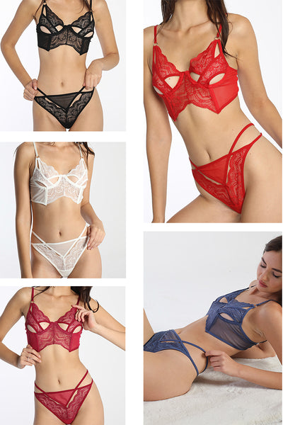 Halka Detaylı Dantelli Bralet Set Kırmızı