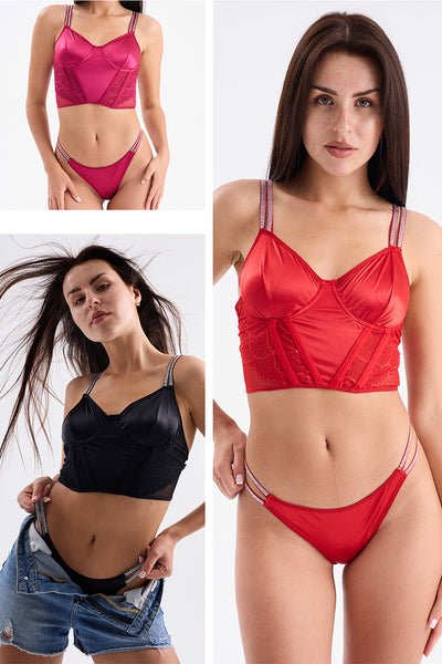 Taş Askılı Bralet Set Vişne