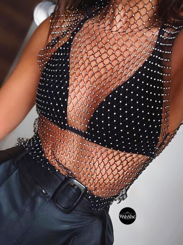 Thalia Taşlı Crop Top Bluz